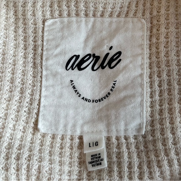 Aerie Oh Snap! Sweater Natural Cream Cozy Fleece Oversized Loungwear Relaxed Fit - Picture 7 of 16